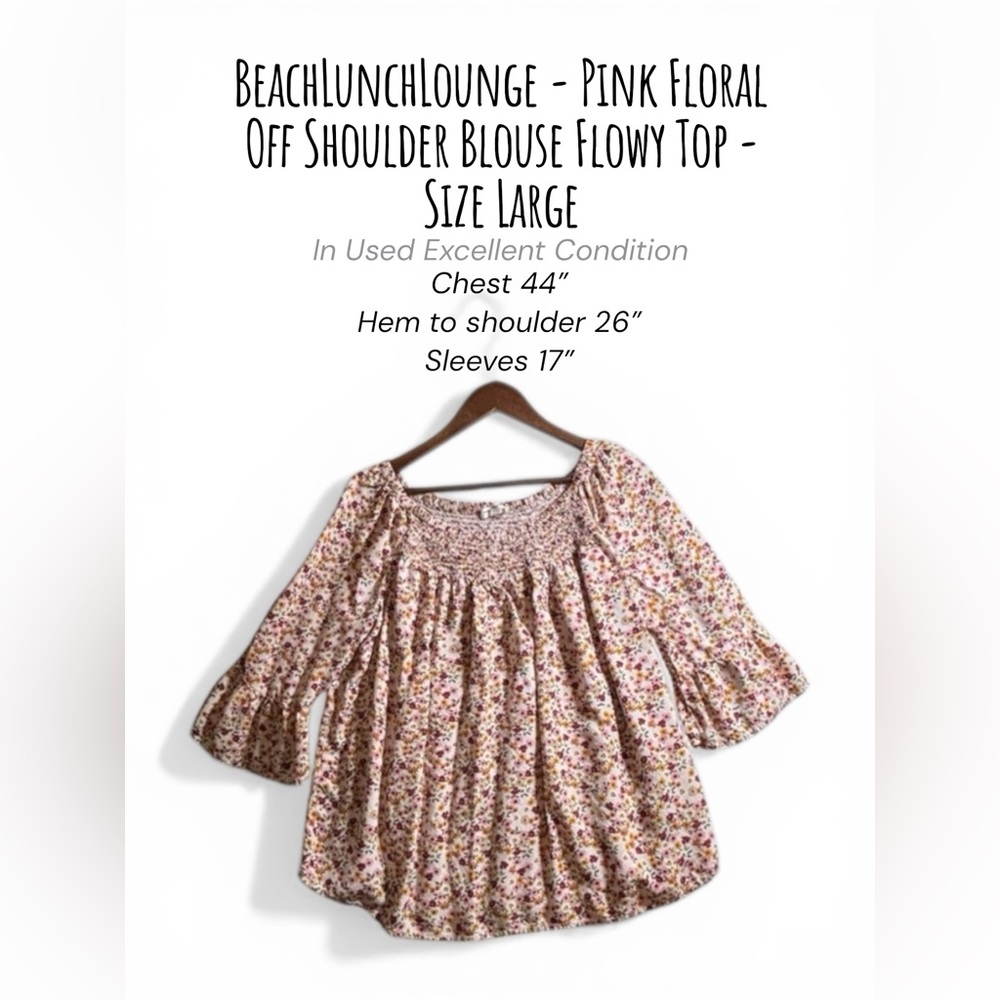 BeachLunchLounge Pink Floral Off Shoulder Blouse Flowy Top Size Large